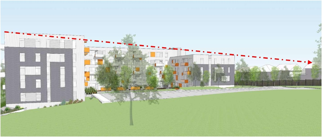 Rendering of building from page 37 of the file '2024-05-03 - Urban Design Brief - D02-02-21-0140'