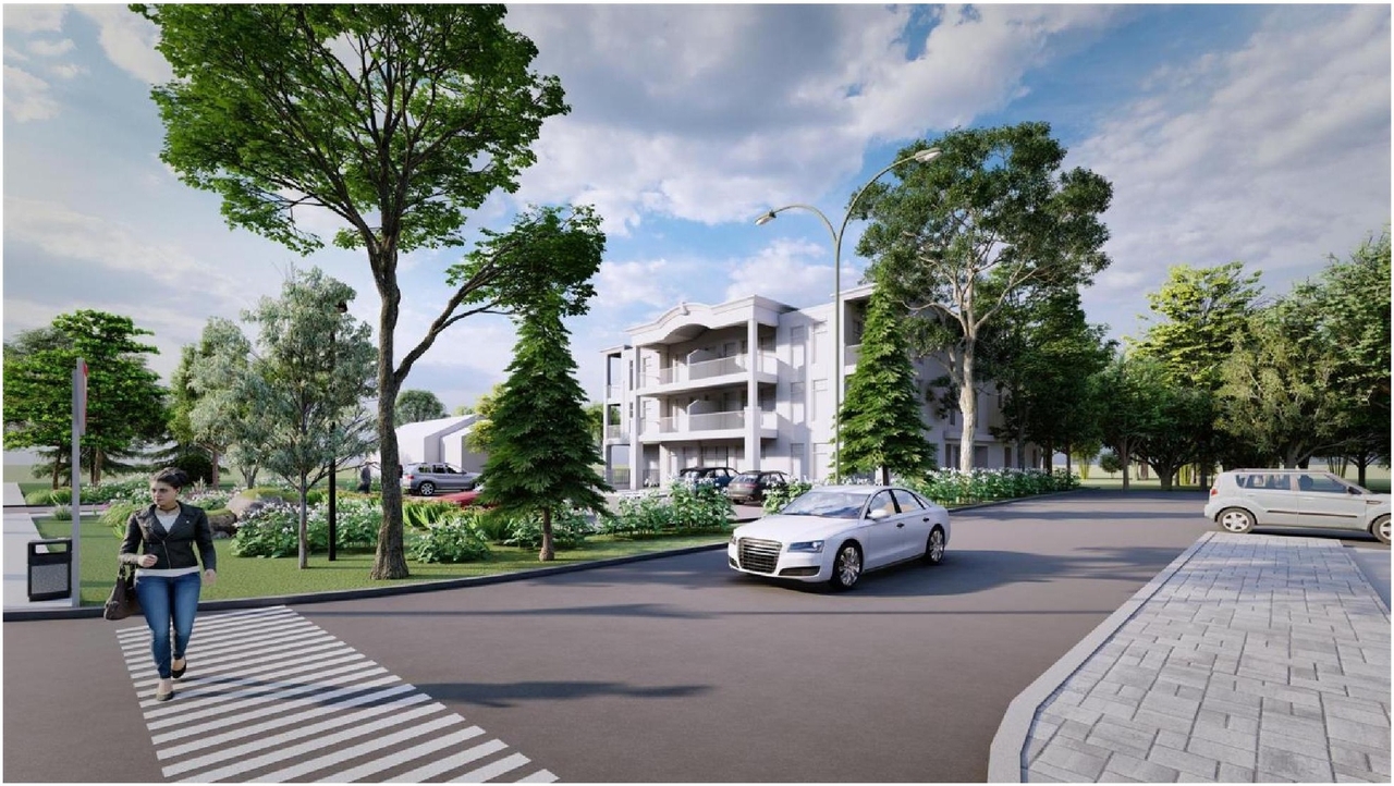 Rendering of building from page 13 of the file '2023-01-06 - Design Brief - D02-02-21-0150'