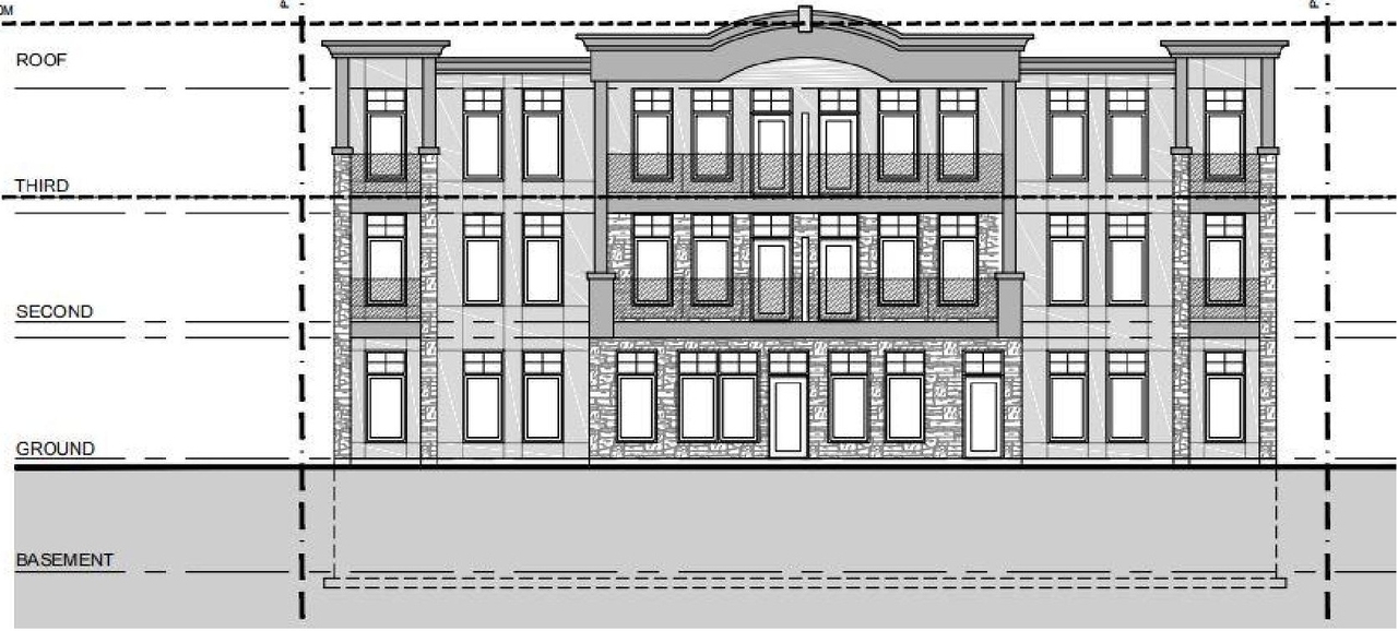 Rendering of building from page 19 of the file '2023-01-06 - Design Brief - D02-02-21-0150'