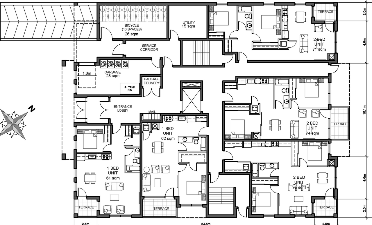 Construction site plan for project from page 1 of the file '2021-12-07 - Floor Plans - D02-02-21-0150'
