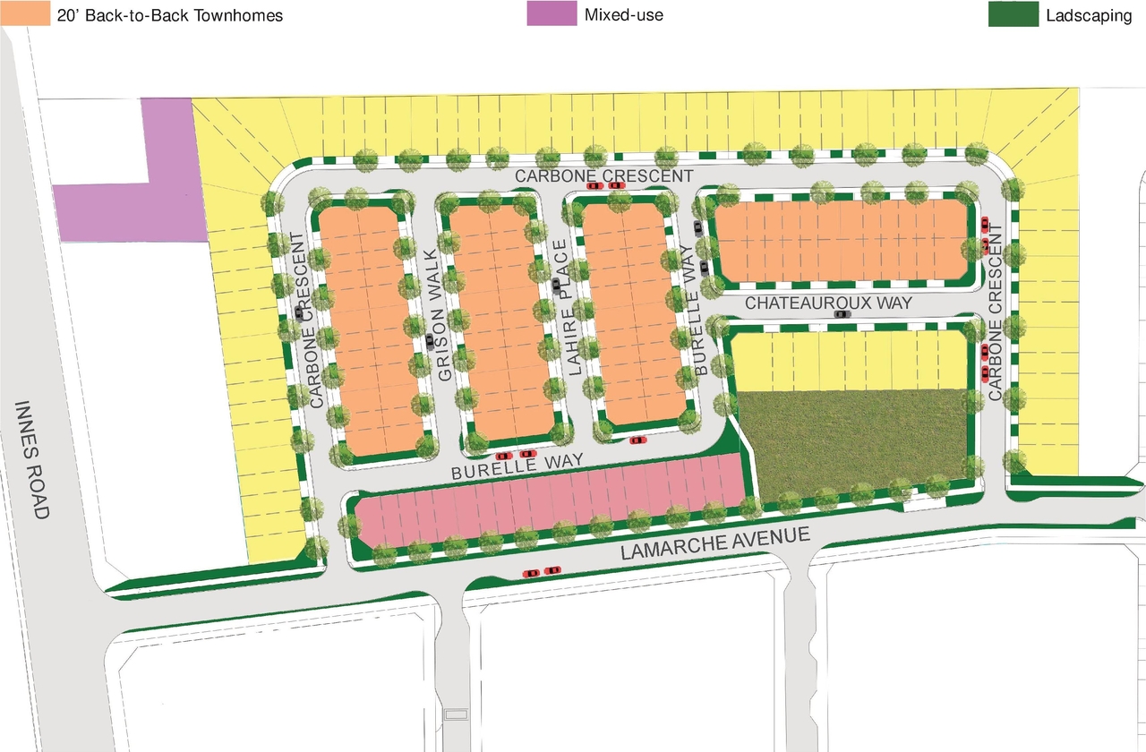 Construction site plan for project from page 30 of the file '2023-01-13 - Urban Design Brief - D02-02-22-0035'