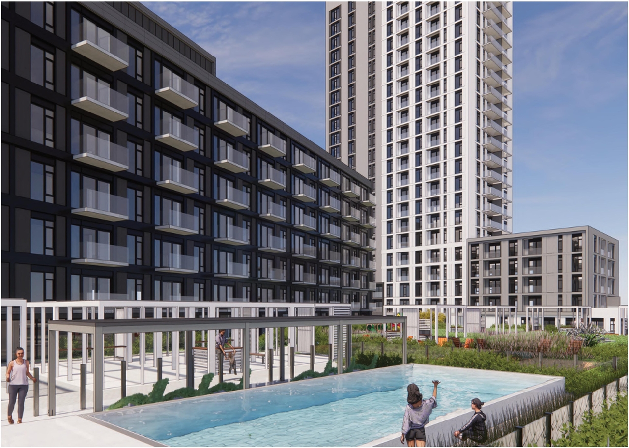 Rendering of building from page 8 of the file '2023-01-22 Design Brief D02-02-22-0038'