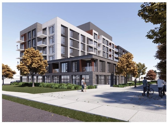 Rendering of building from page 5 of the file '2024-06-18 - Design Brief Revision - D02-02-22-0038'