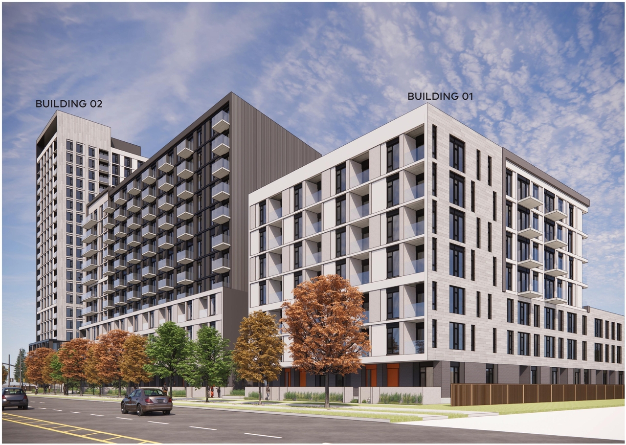 Rendering of building from page 5 of the file '2024-06-18 - Design Brief Revision - D02-02-22-0038'