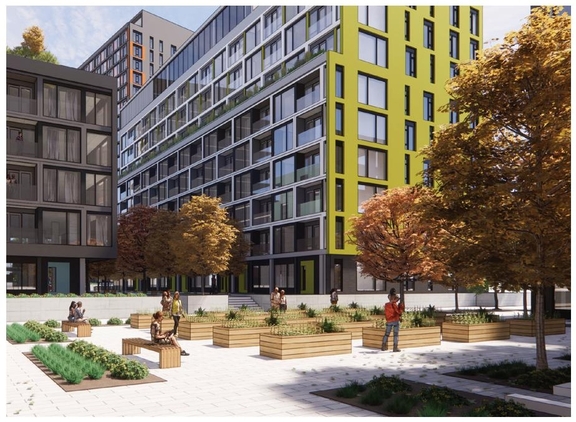 Rendering of building from page 8 of the file '2024-06-18 - Design Brief Revision - D02-02-22-0038'