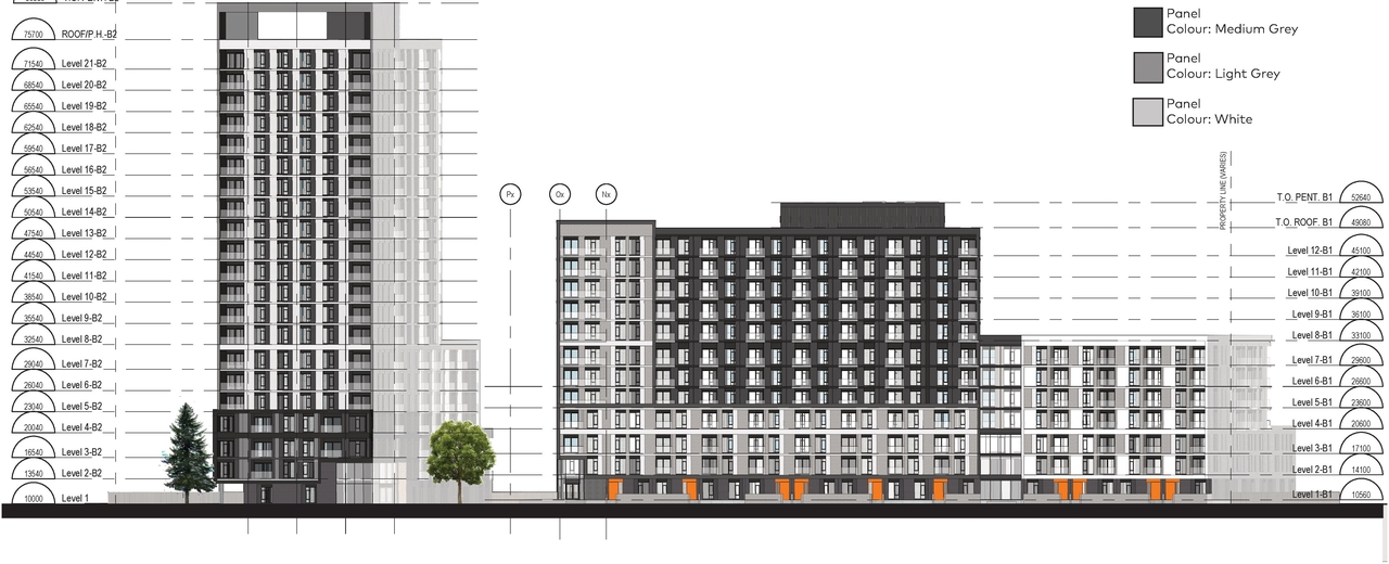Rendering of building from page 42 of the file '2024-04-17 - Design Brief - D02-02-22-0038'