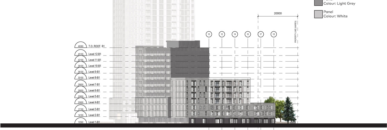 Rendering of building from page 43 of the file '2024-04-17 - Design Brief - D02-02-22-0038'