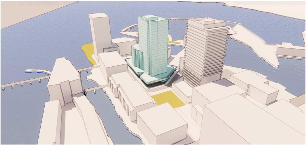 Rendering of building from page 16 of the file '2022-04-27 - Architectural Design Brief - D02-02-22-0040'