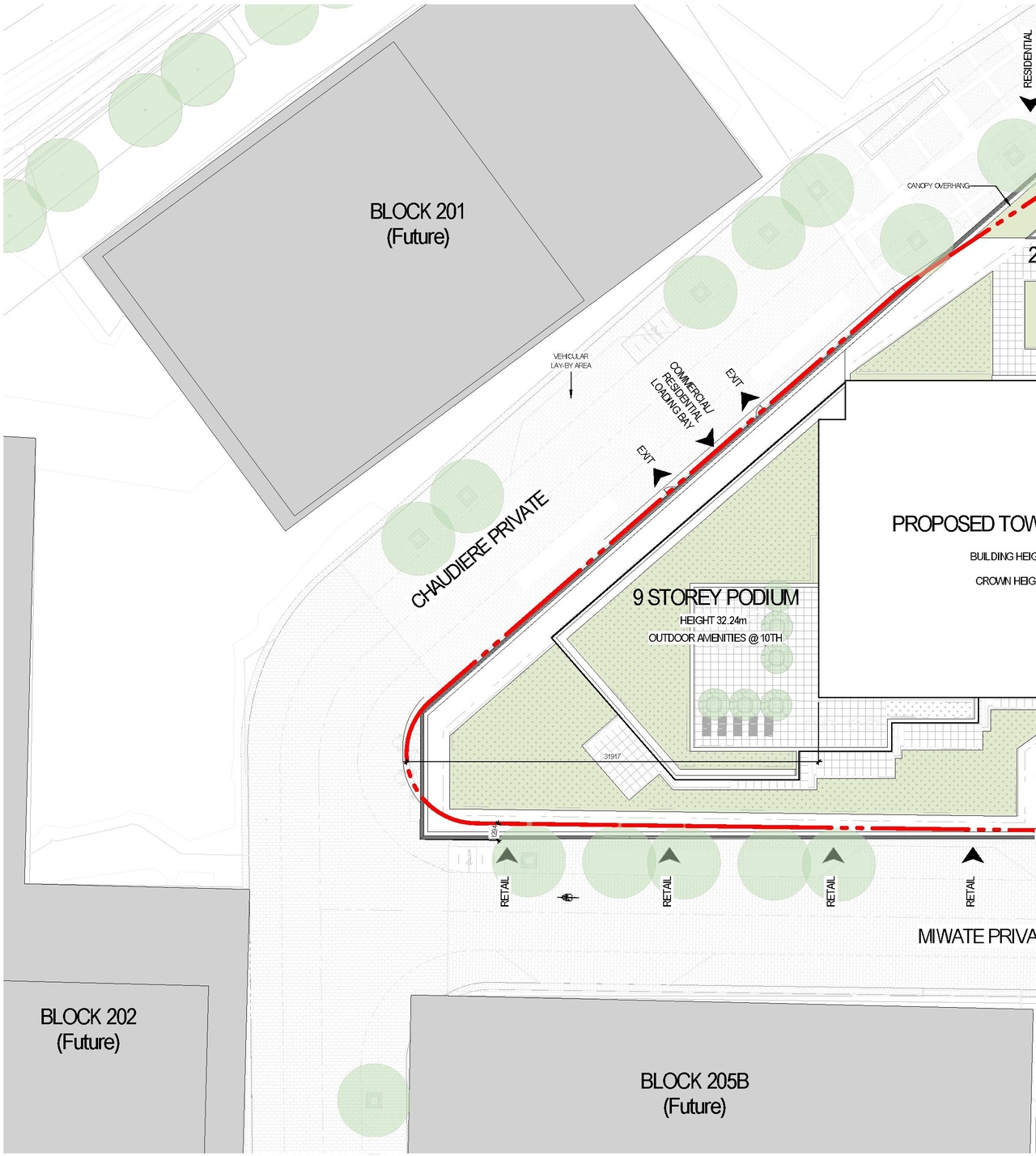 Construction site plan for project from page 28 of the file '2022-04-27 - Architectural Design Brief - D02-02-22-0040'