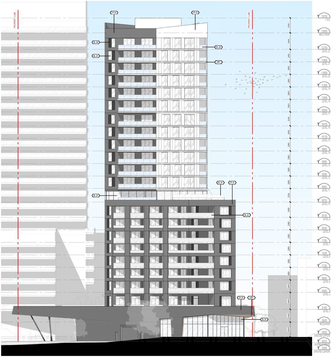 Rendering of building from page 42 of the file '2022-04-27 - Architectural Design Brief - D02-02-22-0040'