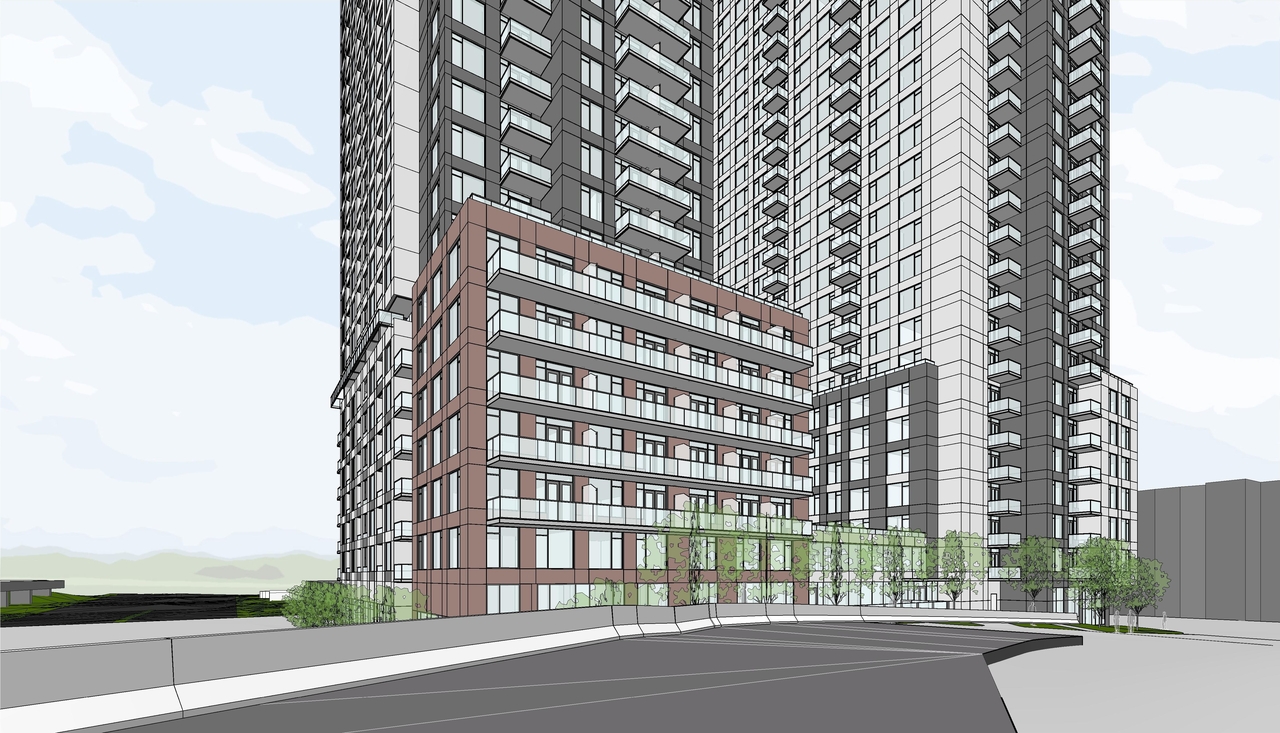 Rendering of building from page 17 of the file '2023-05-09 - Floor, Elevations, Materials, Perspectives Plans - D02-02-22-0051'