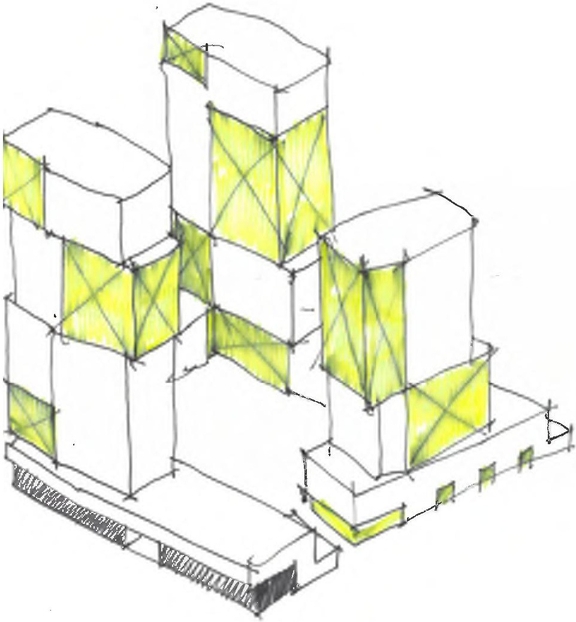 Rendering of building from page 27 of the file '2022-07-04 - Design Brief - D02-02-22-0062'