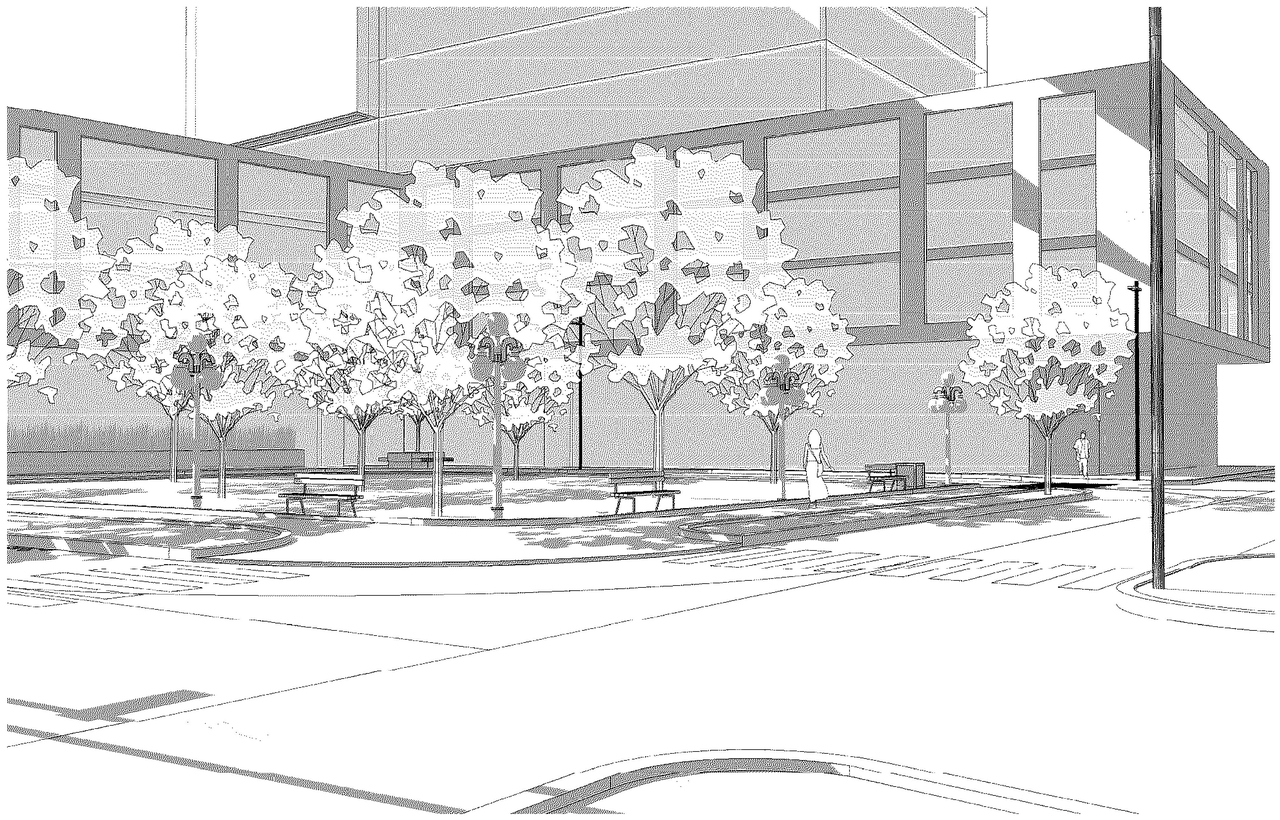 Rendering of building from page 44 of the file '2022-07-04 - Design Brief - D02-02-22-0062'