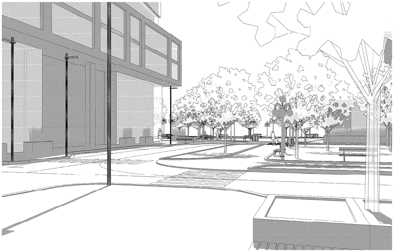 Rendering of building from page 45 of the file '2022-07-04 - Design Brief - D02-02-22-0062'