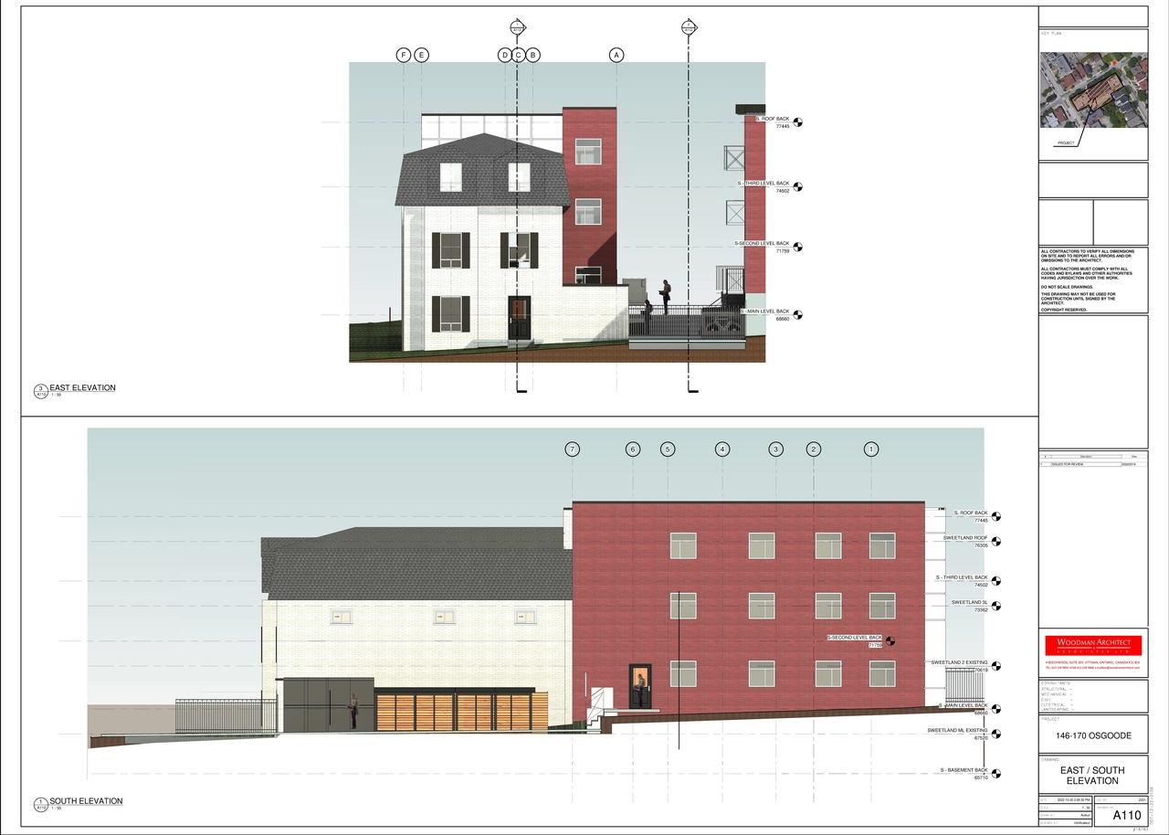 Rendering of building from page 3 of the file '2023-02-10 - Floor Plans Elevations - 68 Sweetland Ave 146 Osgoode St - D02-02-22-0067 D07-12-22-'