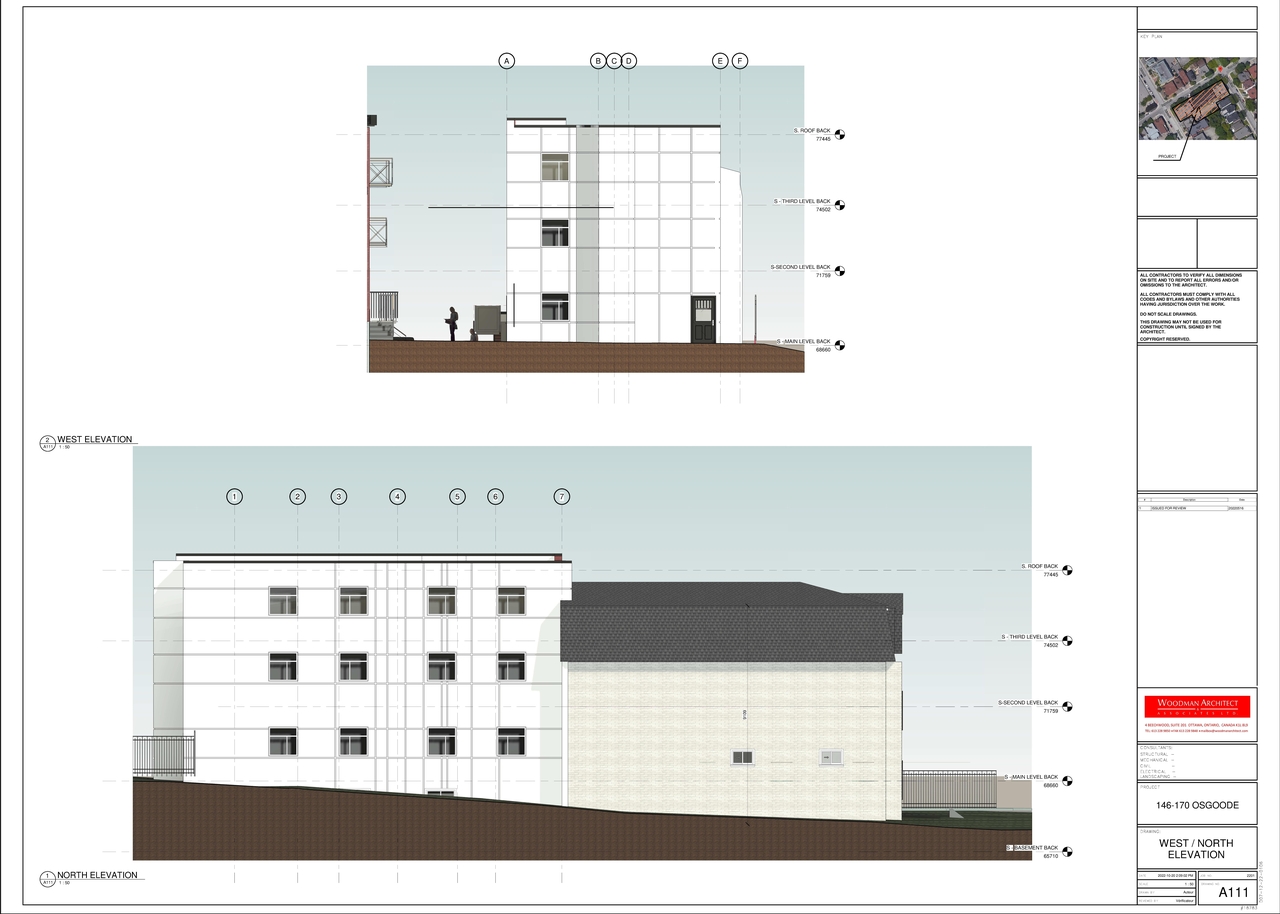 Rendering of building from page 4 of the file '2023-02-10 - Floor Plans Elevations - 68 Sweetland Ave 146 Osgoode St - D02-02-22-0067 D07-12-22-'