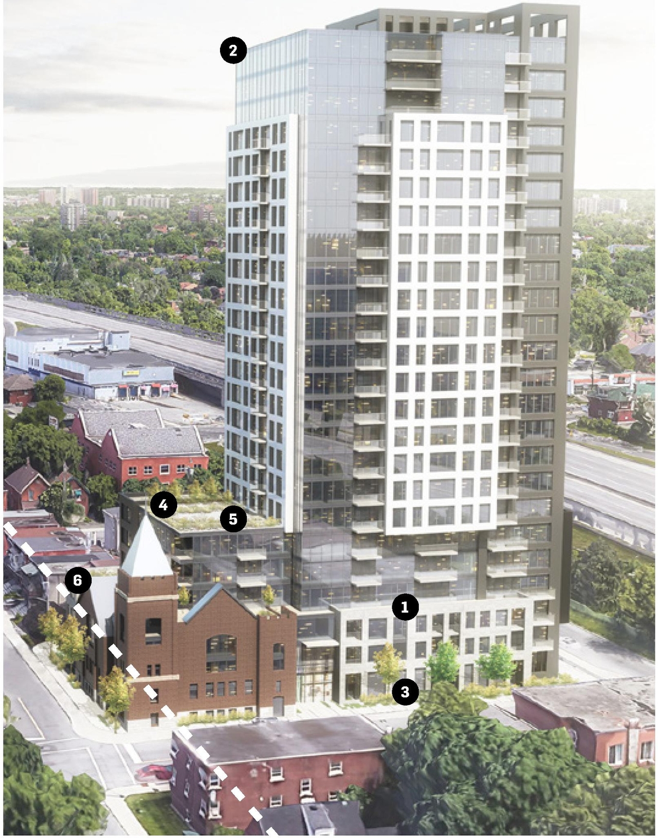 Rendering of building from page 21 of the file '2023-06-07 - Design Brief and Plans - D02-02-22-0082'