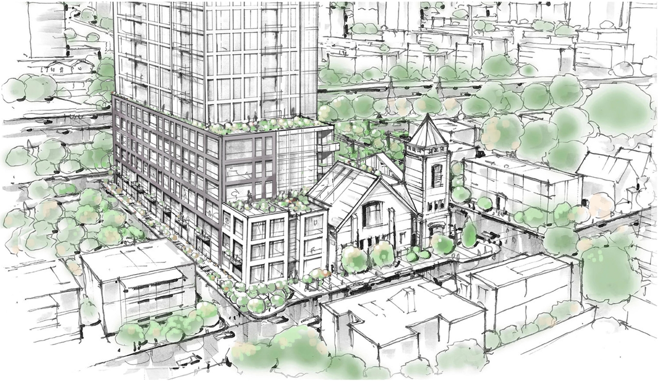 Rendering of building from page 25 of the file '2023-06-07 - Design Brief and Plans - D02-02-22-0082'