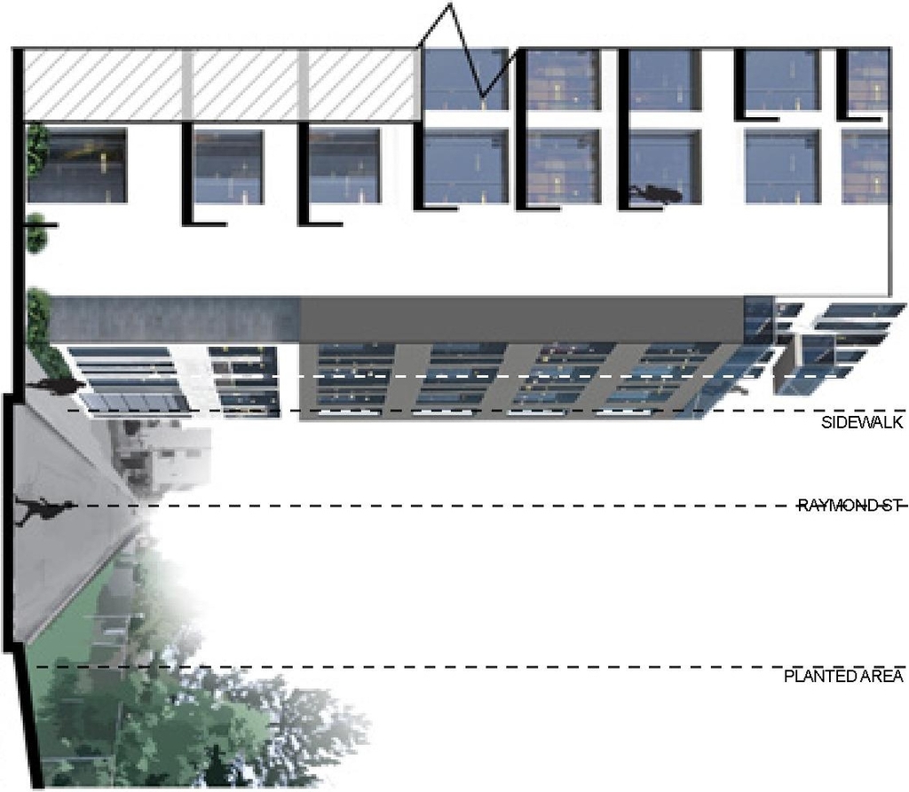 Rendering of building from page 43 of the file '2023-06-07 - Design Brief and Plans - D02-02-22-0082'
