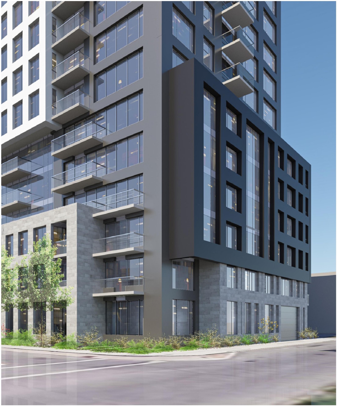 Rendering of building from page 54 of the file '2023-06-07 - Design Brief and Plans - D02-02-22-0082'