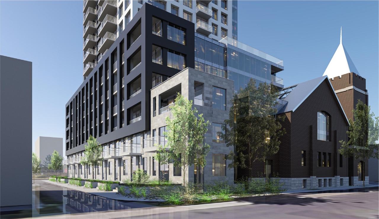 Rendering of building from page 57 of the file '2023-06-07 - Design Brief and Plans - D02-02-22-0082'