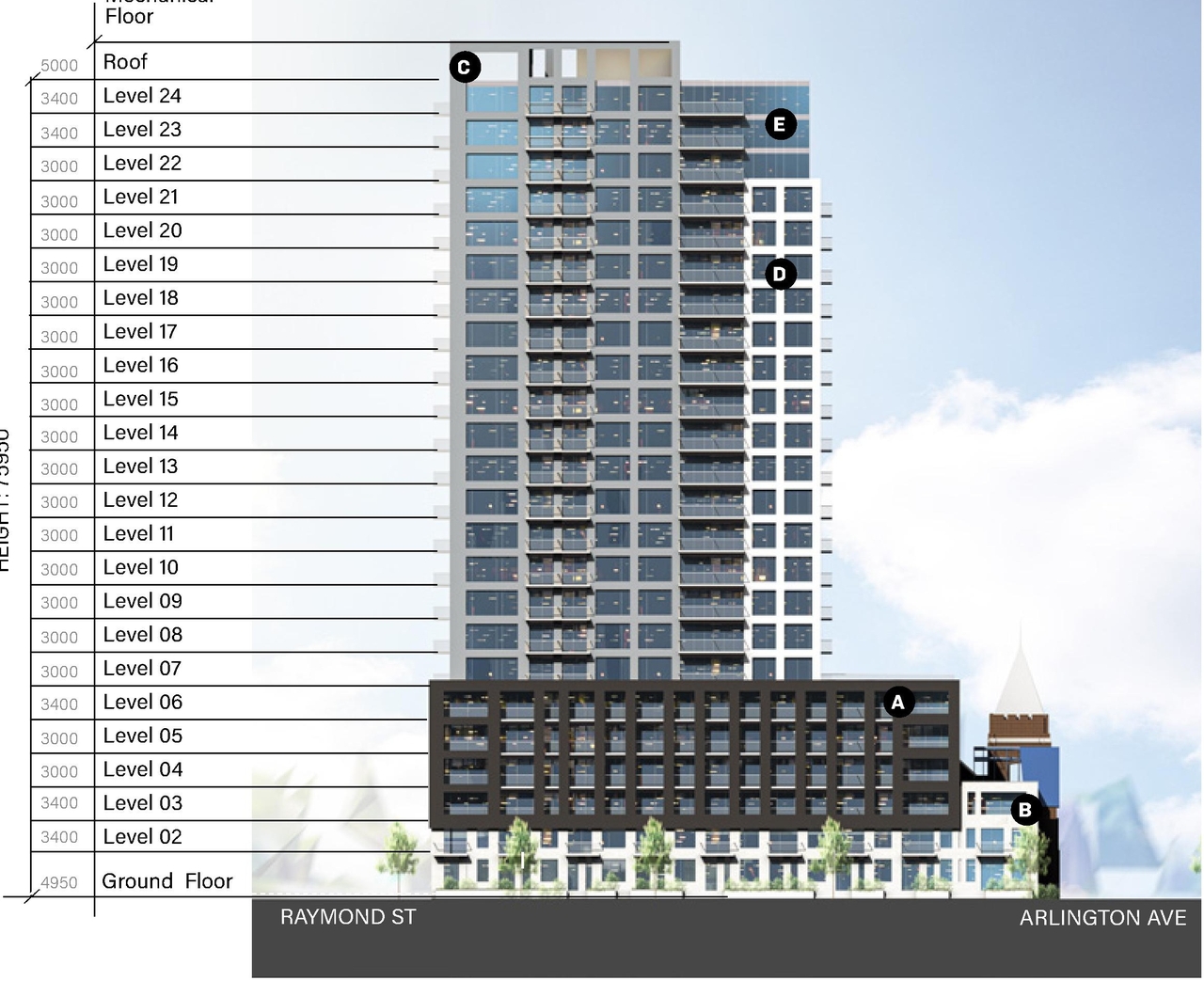 Rendering of building from page 59 of the file '2023-06-07 - Design Brief and Plans - D02-02-22-0082'