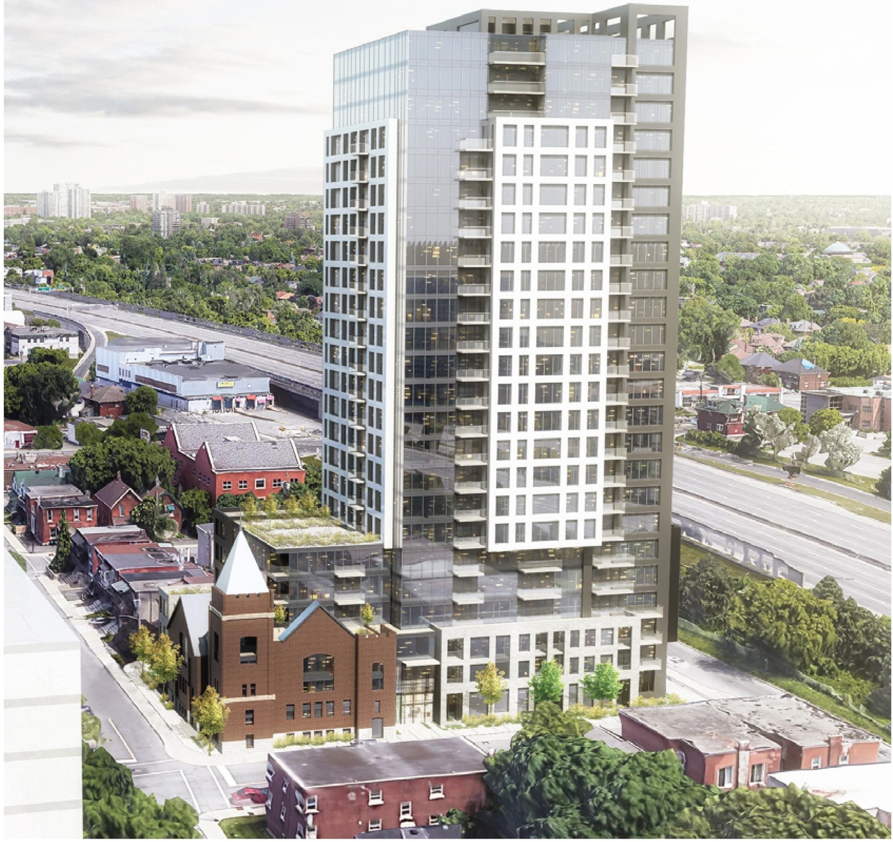 Rendering of building from page 65 of the file '2023-06-07 - Design Brief and Plans - D02-02-22-0082'