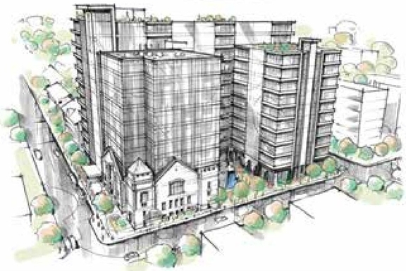 Rendering of building from page 18 of the file '2022-08-25 - DESIGN BRIEF - D02-02-22-0082'