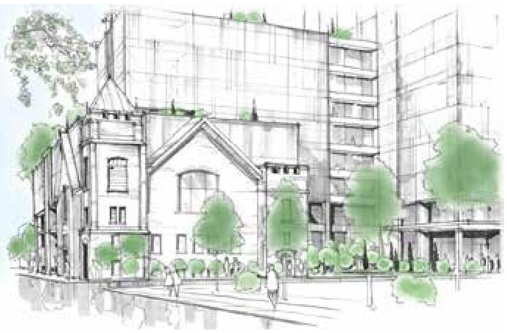 Rendering of building from page 18 of the file '2022-08-25 - DESIGN BRIEF - D02-02-22-0082'