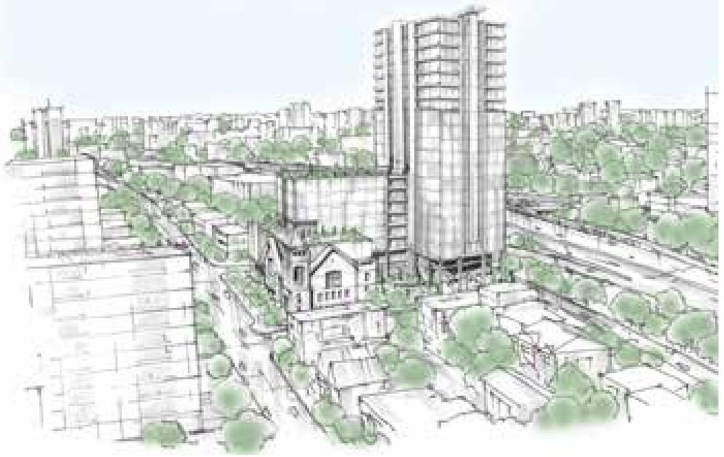 Rendering of building from page 18 of the file '2022-08-25 - DESIGN BRIEF - D02-02-22-0082'