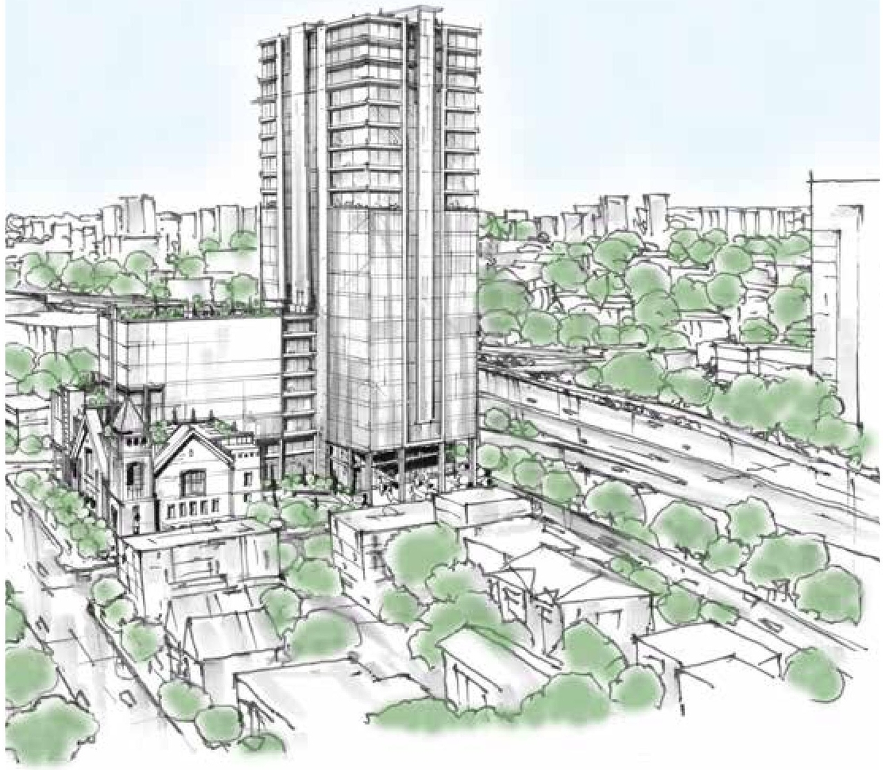 Rendering of building from page 21 of the file '2022-08-25 - DESIGN BRIEF - D02-02-22-0082'
