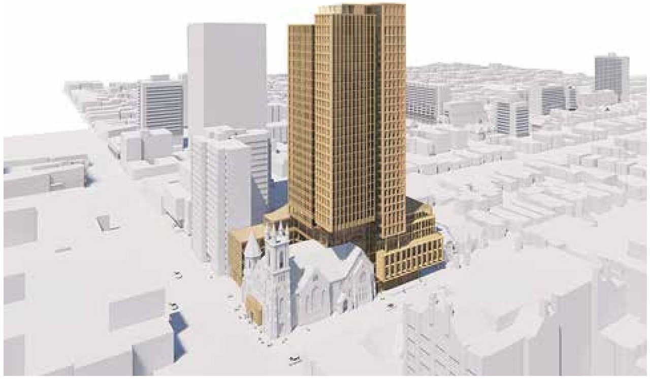 Rendering of building from page 22 of the file '2022-08-25 - DESIGN BRIEF - D02-02-22-0082'