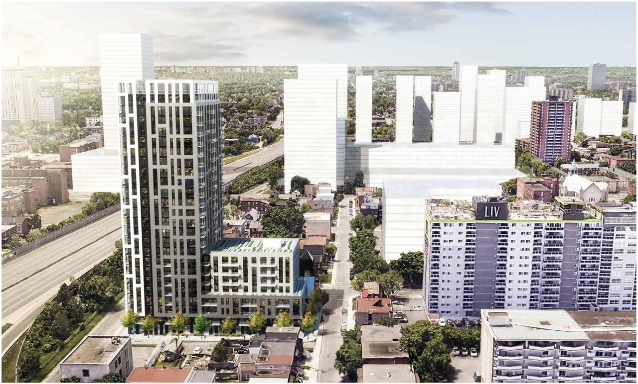 Rendering of building from page 32 of the file '2022-08-25 - DESIGN BRIEF - D02-02-22-0082'