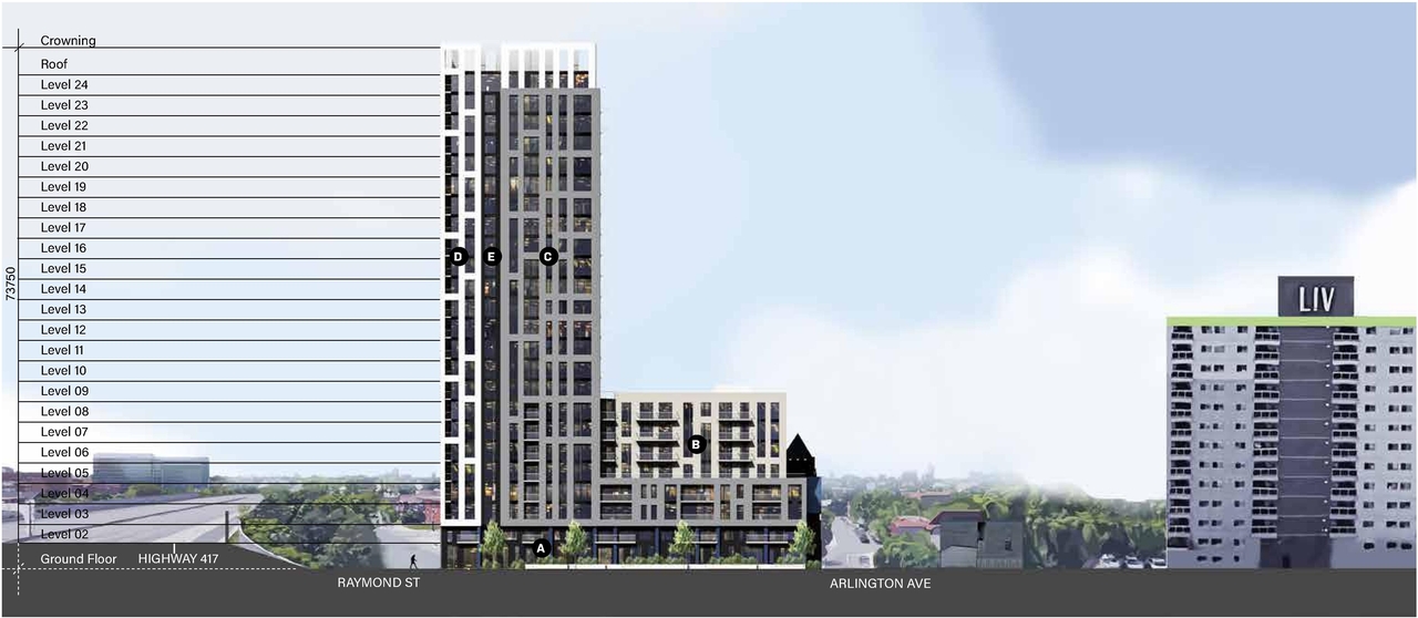 Rendering of building from page 34 of the file '2022-08-25 - DESIGN BRIEF - D02-02-22-0082'