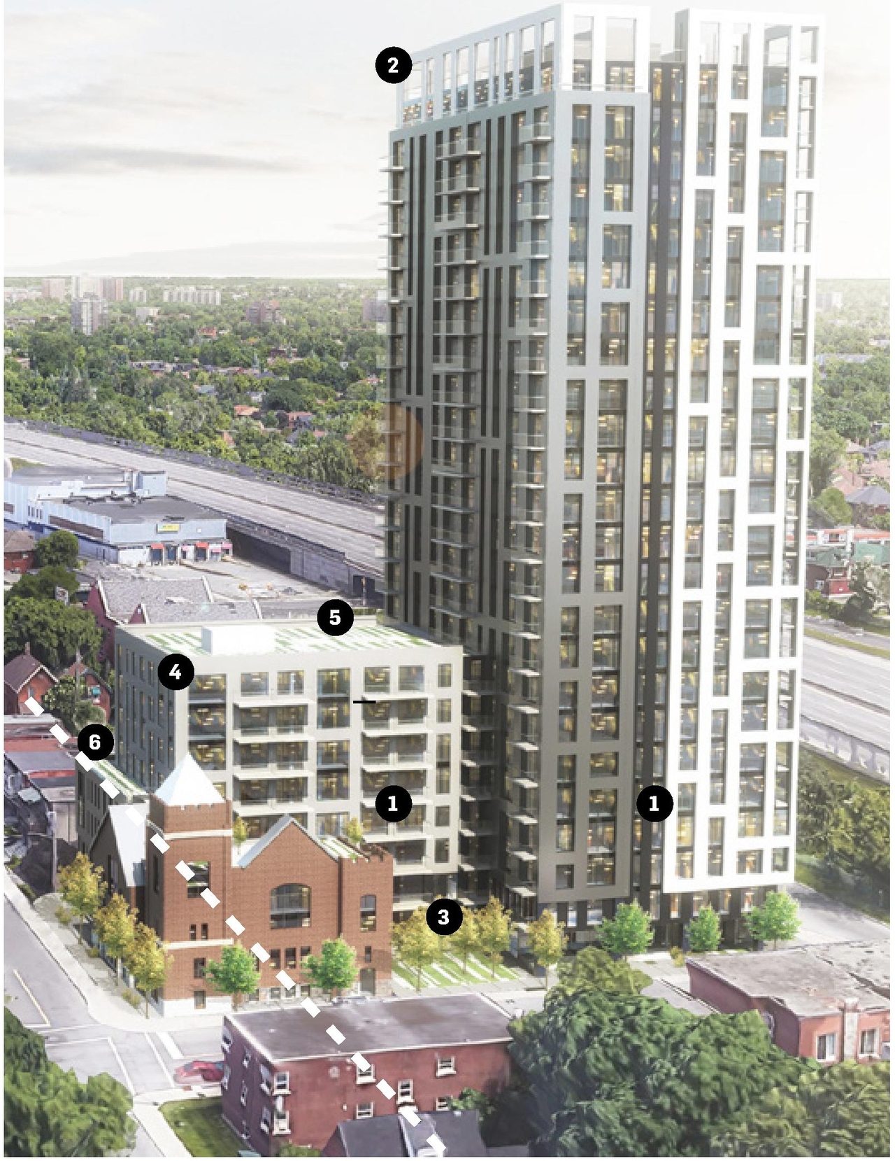 Rendering of building from page 21 of the file '2023-09-18 - Architectural Design Brief - D02-02-22-0082'