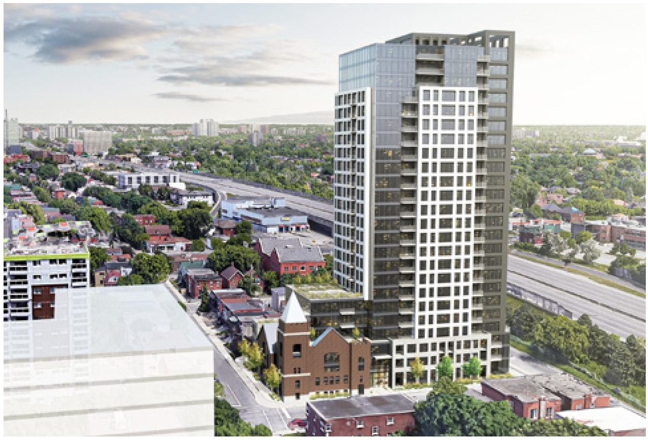 Rendering of building from page 23 of the file '2023-09-18 - Architectural Design Brief - D02-02-22-0082'