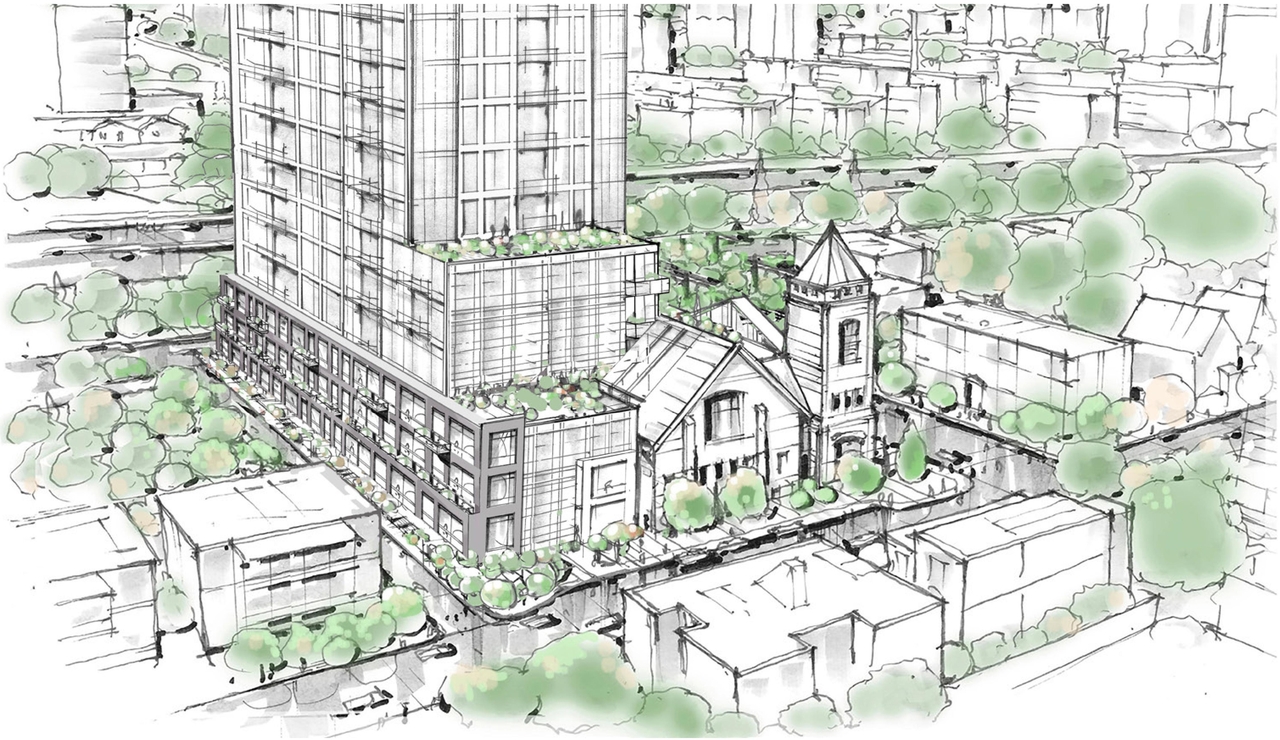 Rendering of building from page 25 of the file '2023-09-18 - Architectural Design Brief - D02-02-22-0082'