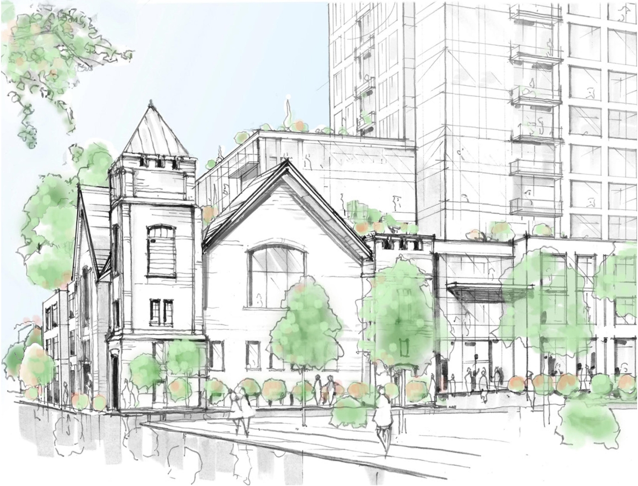 Rendering of building from page 27 of the file '2023-09-18 - Architectural Design Brief - D02-02-22-0082'