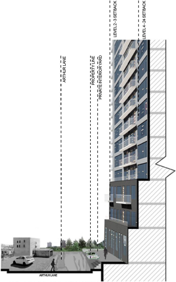 Rendering of building from page 43 of the file '2023-09-18 - Architectural Design Brief - D02-02-22-0082'