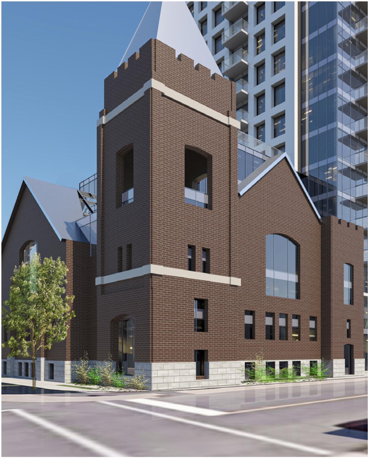 Rendering of building from page 52 of the file '2023-09-18 - Architectural Design Brief - D02-02-22-0082'