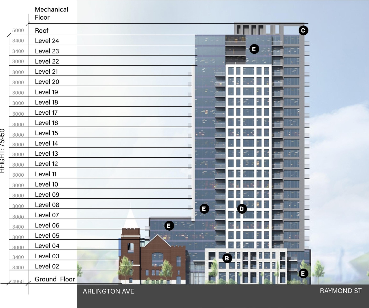 Rendering of building from page 54 of the file '2023-09-18 - Architectural Design Brief - D02-02-22-0082'