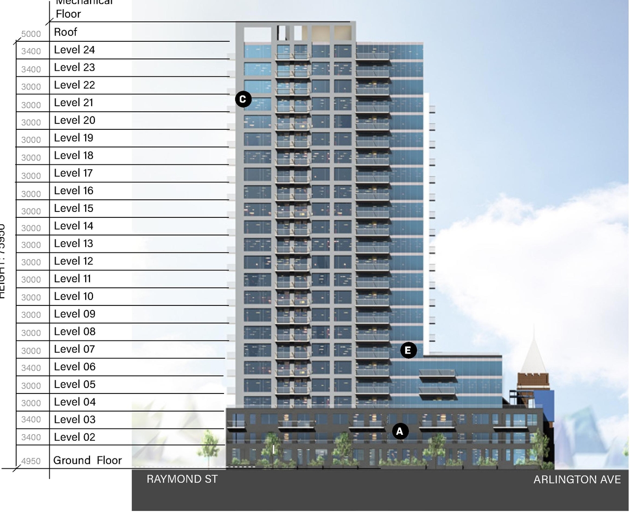 Rendering of building from page 55 of the file '2023-09-18 - Architectural Design Brief - D02-02-22-0082'