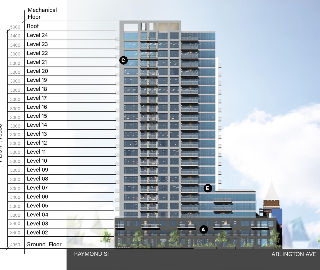 Rendering of building from page 55 of the file '2023-09-18 - Architectural Design Brief - D02-02-22-0082'
