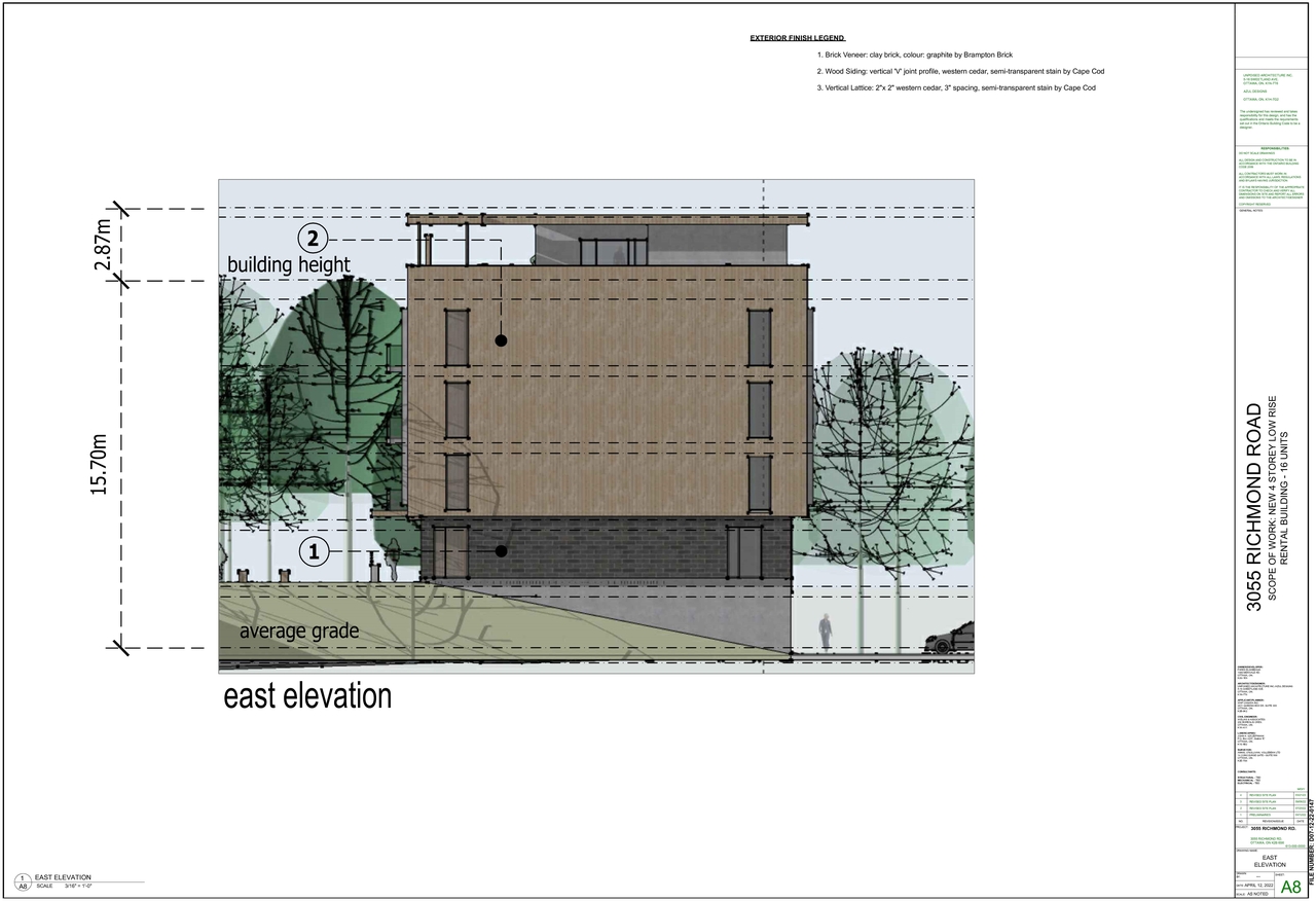 Rendering of building from page 8 of the file '2023-04-04 - Site Plan, Floor Plans & Elevations - D02-02-22-0090'