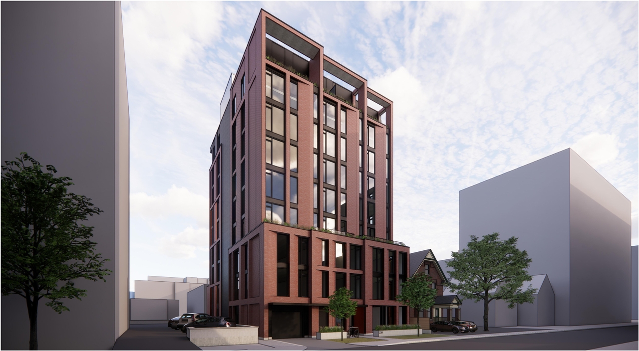 Rendering of building from page 4 of the file '2022-12-02 - Design Brief - D02-02-22-0116'
