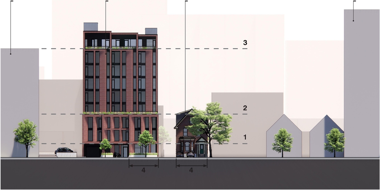 Rendering of building from page 8 of the file '2022-12-02 - Design Brief - D02-02-22-0116'