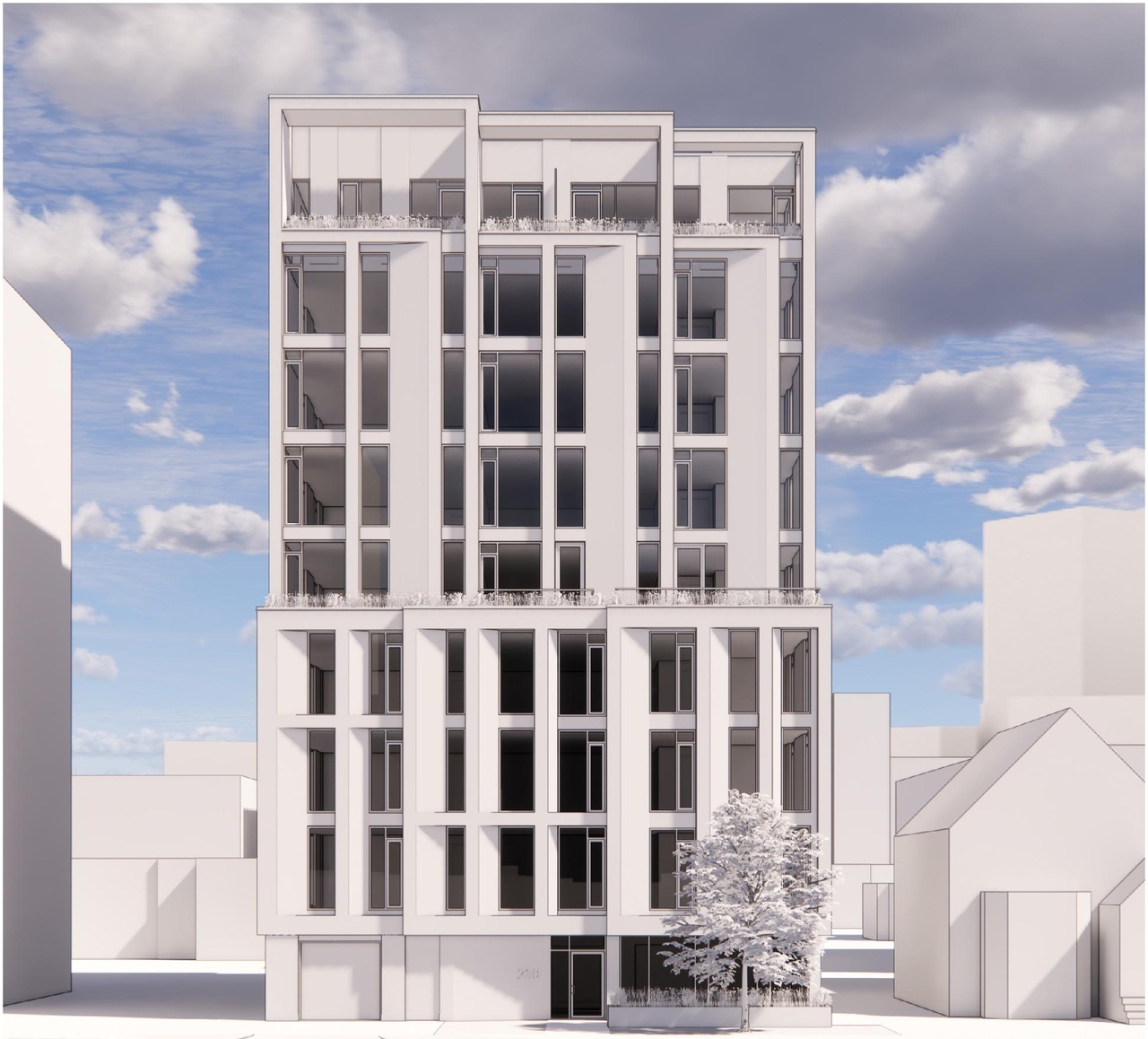 Rendering of building from page 9 of the file '2022-12-02 - Design Brief - D02-02-22-0116'