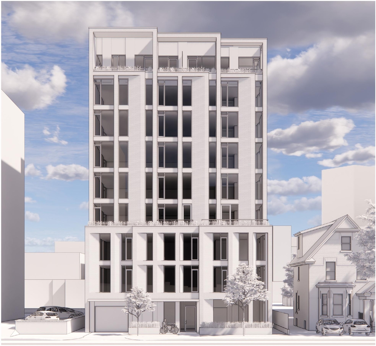 Rendering of building from page 9 of the file '2022-12-02 - Design Brief - D02-02-22-0116'
