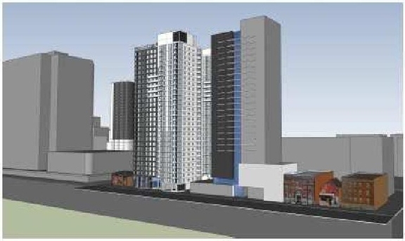 Rendering of building from page 9 of the file '2023-04-26 - Design Brief - D02-02-23-0013'