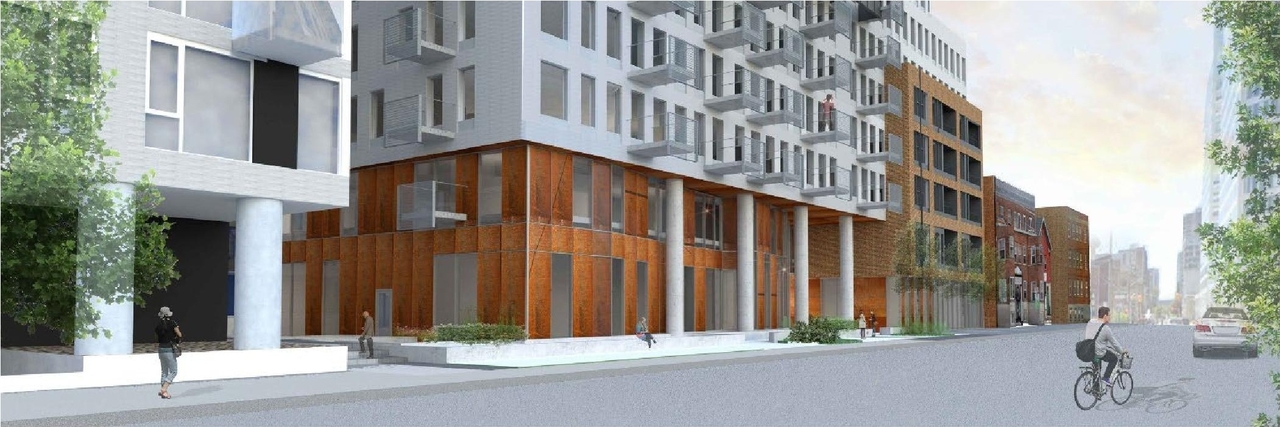 Rendering of building from page 17 of the file '2023-04-26 - Design Brief - D02-02-23-0013'